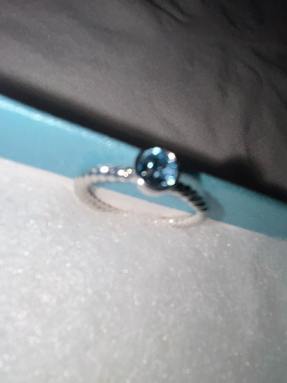 Silver Ring with Round Blue March Birthstone